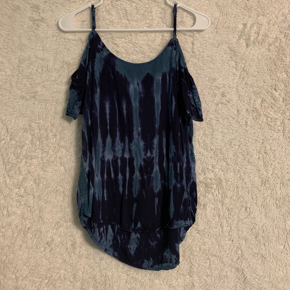 blue and purple off the shoulder top